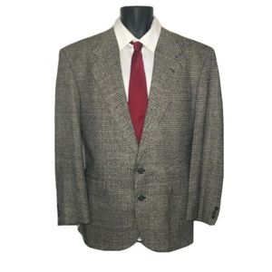 Mens 44R 100% Silk Windowpane Plaid Blazer Coat